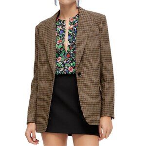 ZARA Tan Tweed Elbow Patch Blazer